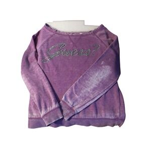 Guess Y2K Purple Rhinestone bling lightweight boatneck Acid Wash Sweatshirt XS